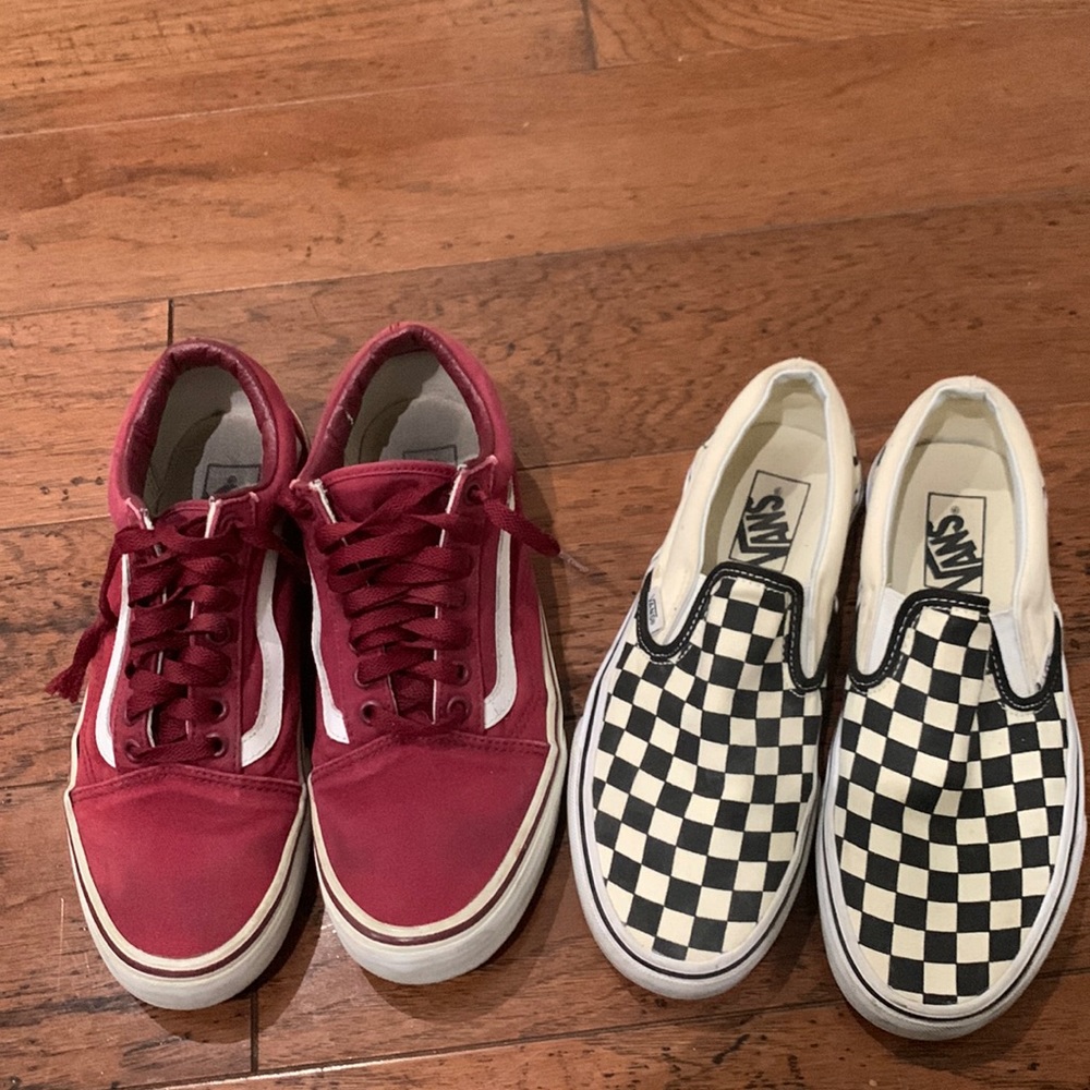 Vans red size 8. Black checker size 7
